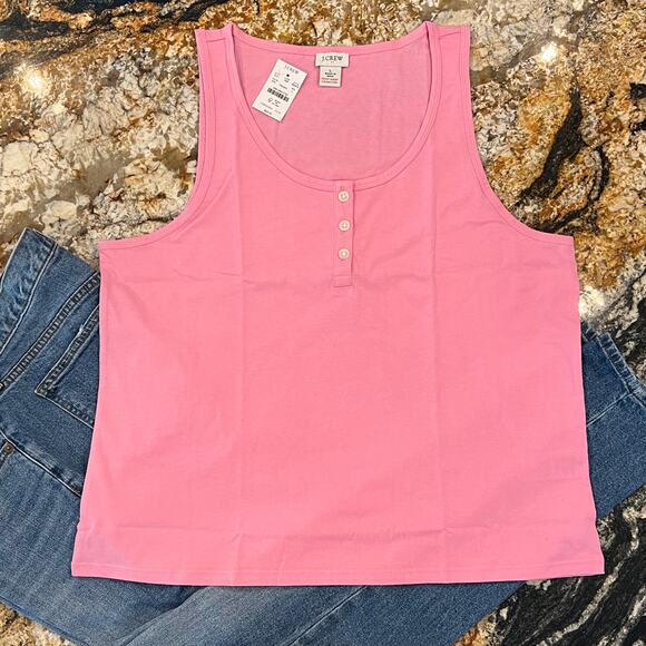 NWT J. Crew Retro Pink Cotton Henley Tank Top - Picture 3 of 8
